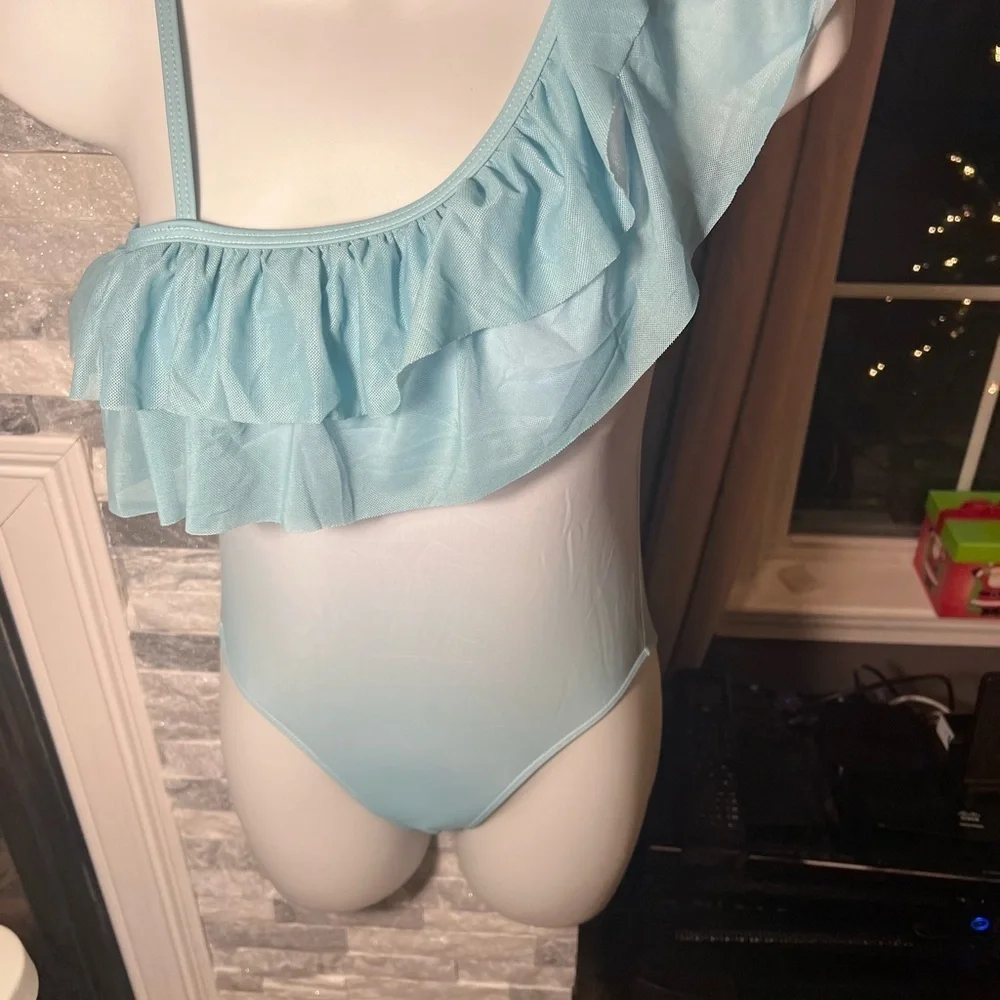 One-Shoulder Ruffle One-Piece Swimsuit | Mint | Girls 13–14Y